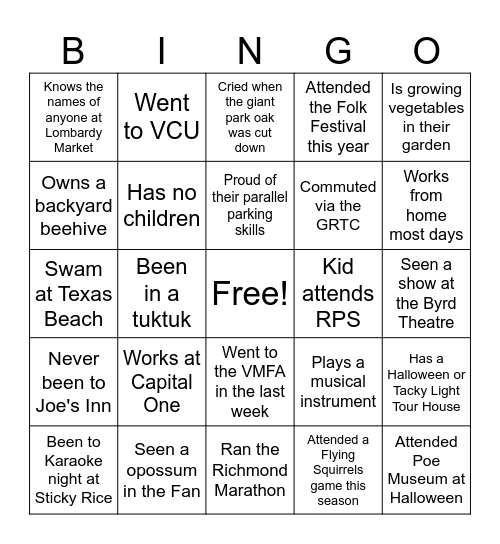 Lombardy Palooza Bingo Card