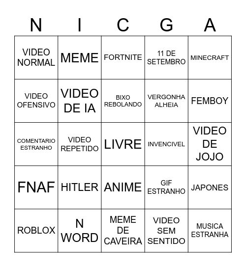 bingo  do sammuel insta Bingo Card