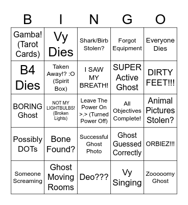 Vy's Ghosty Bingo.!!! Bingo Card