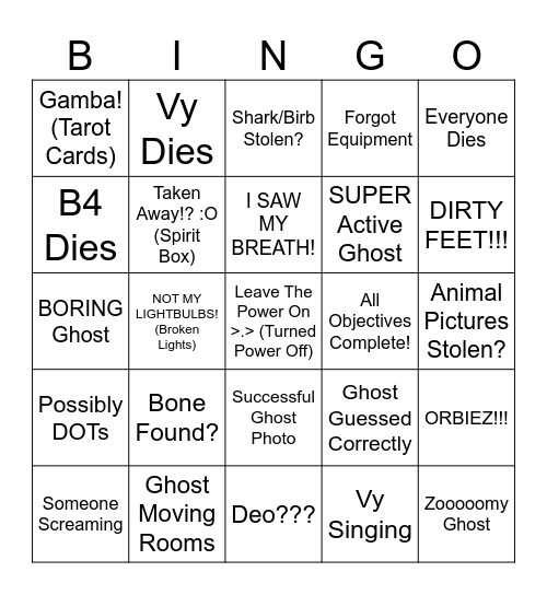 Vy's Ghosty Bingo.!!! Bingo Card
