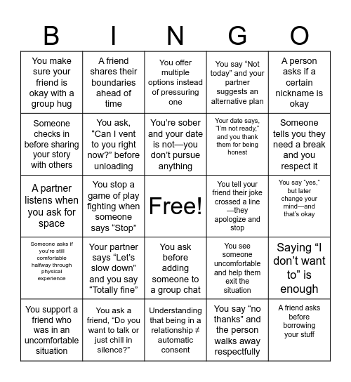 Consent Bingo Card