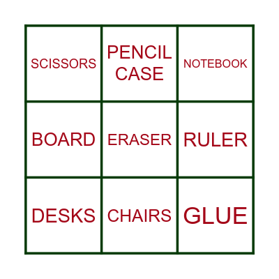 CLASSROOM OBJECTS Bingo Card