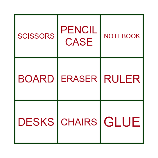 CLASSROOM OBJECTS Bingo Card