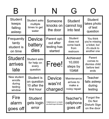 Standardized Testing Bingo Card