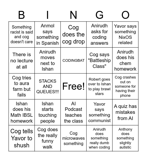 APCSA Bingo Card
