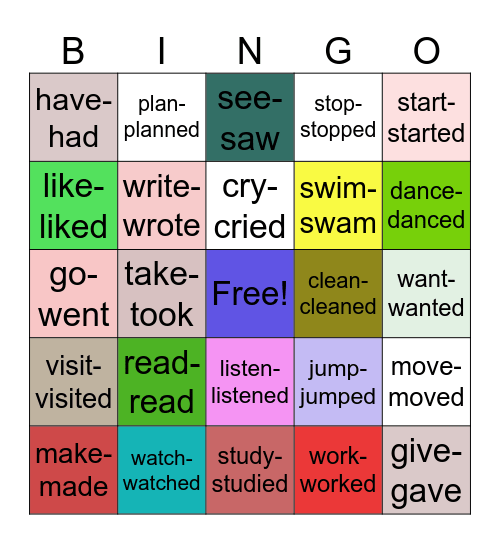 Verbs in Past Bingo Card
