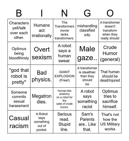 Bayverse Bingo Card