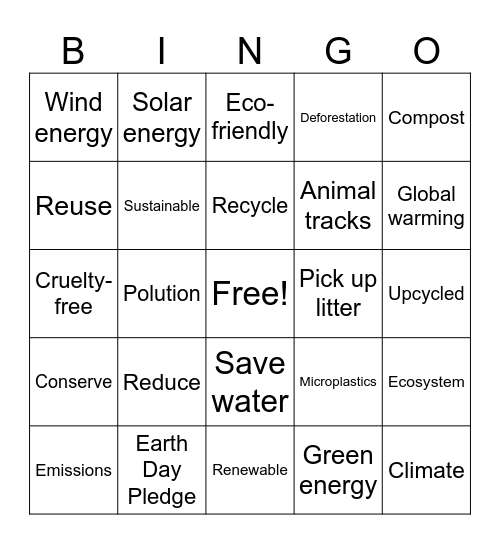 EARTH DAY BINGO Card