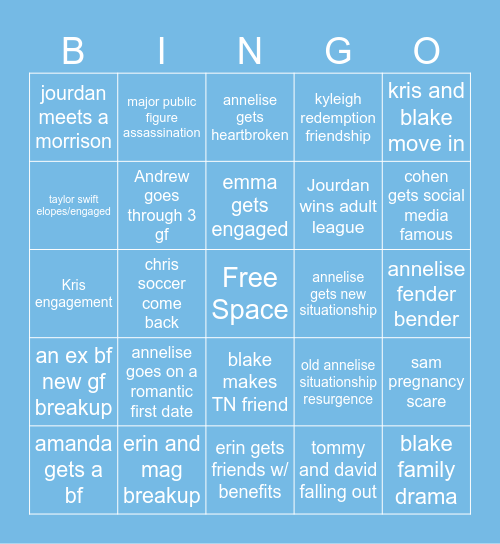 Annelise and Jourdan’s 2025 Bingo Card