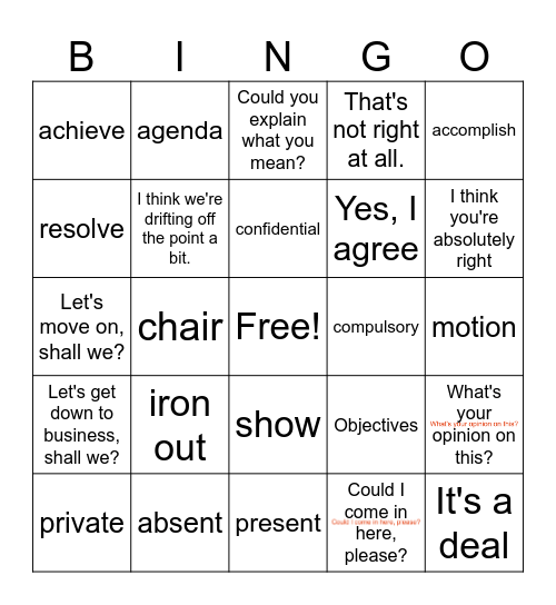 Meeting Bingo Card