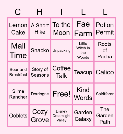 COZY GAMES Bingo Card