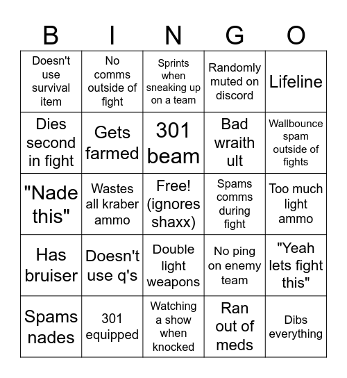 Oboius Apex Bingo Card