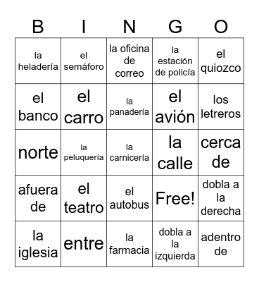 Going Places Bingo Card