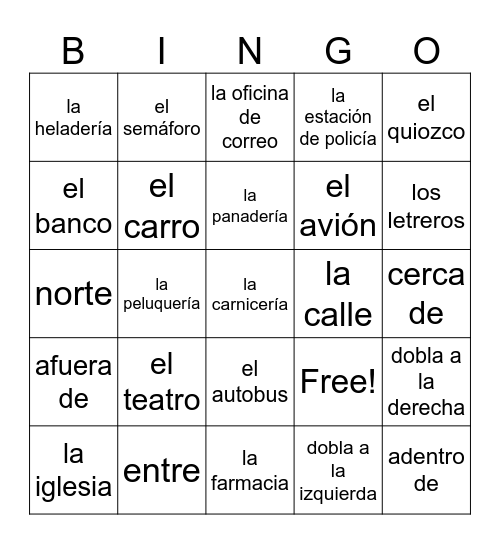 Going Places Bingo Card
