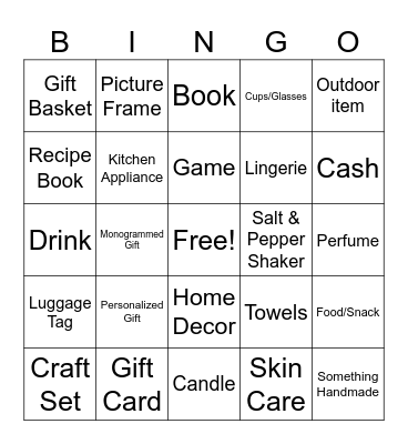 Breanna's Gift Bingo Card