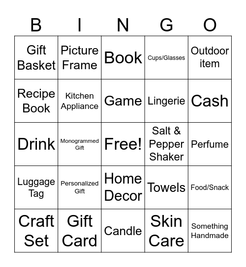 Breanna's Gift Bingo Card