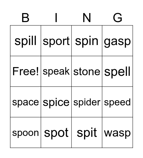 SP Bingo Card