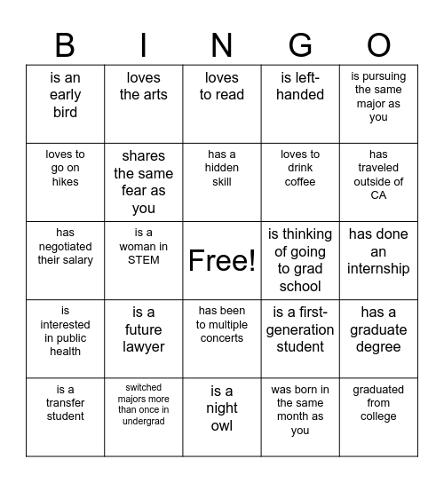 Networking Bingo! Find someone who... Bingo Card