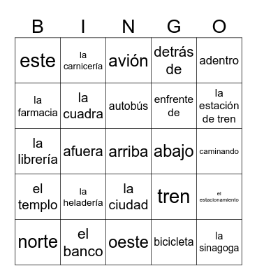 Going Places Bingo Card