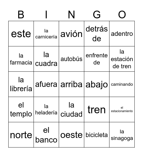 Going Places Bingo Card
