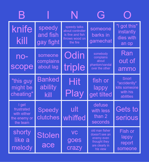 Valo Bingo Card