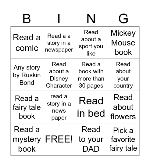 Grade 3 & 4 Summer Reading Bingo Card