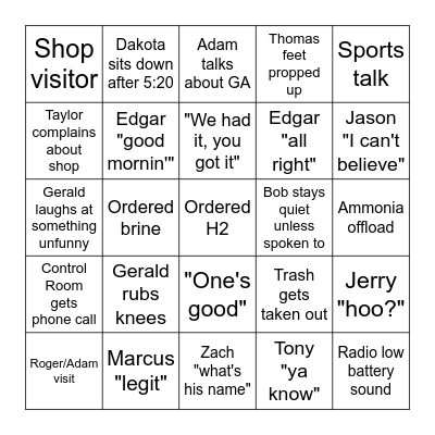 Turnover Bingo Card