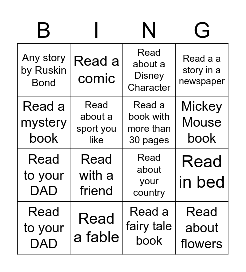 Grade 3 & 4 Summer Reading Bingo Card