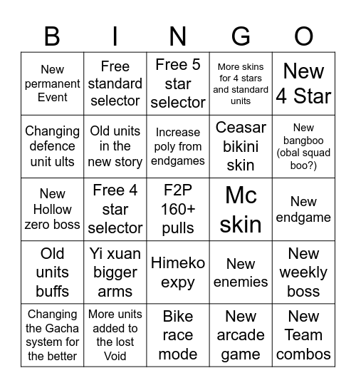 ZZZ 1st Anniversary Bingo Card