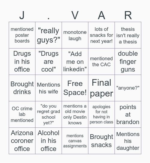 vargas bindo Bingo Card