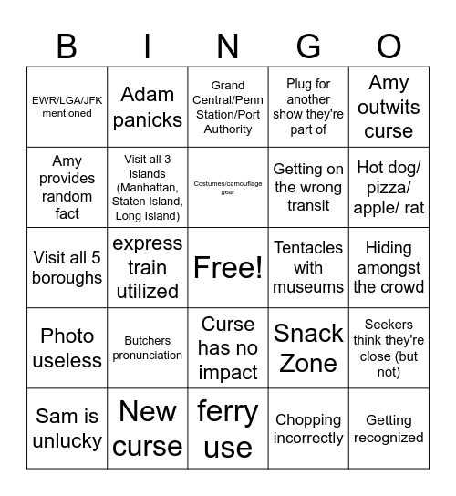 Jetlag Hide & Seek: NY Bingo Card
