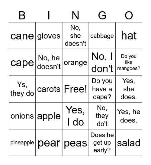 VA class Bingo Card