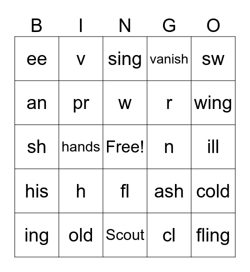 Headsprout 30 sounds Bingo Card