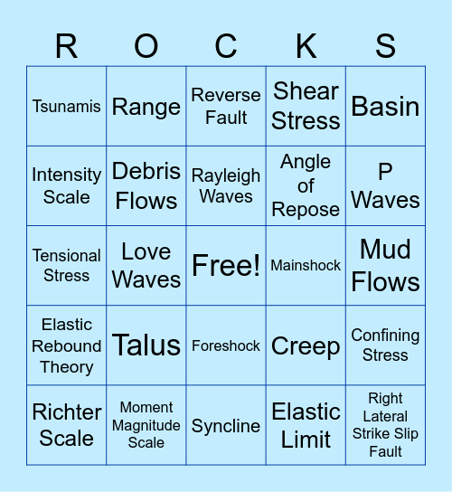 Geology Bingo Card