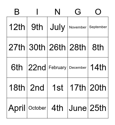 Birthday Bingo Card