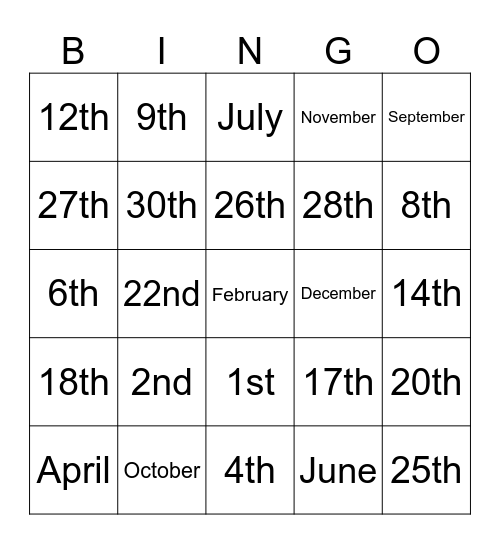 Birthday Bingo Card