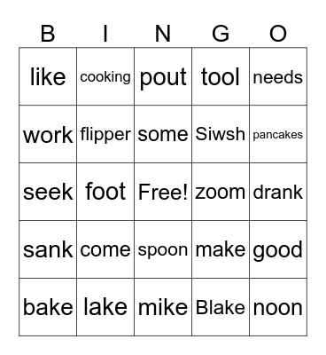 Headsprout 50 words Bingo Card
