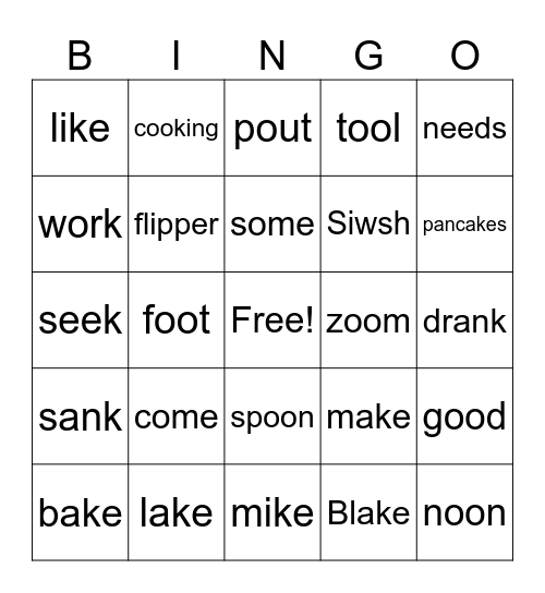 Headsprout 50 words Bingo Card