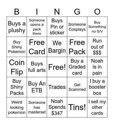 Pokemon card show Bingo Card