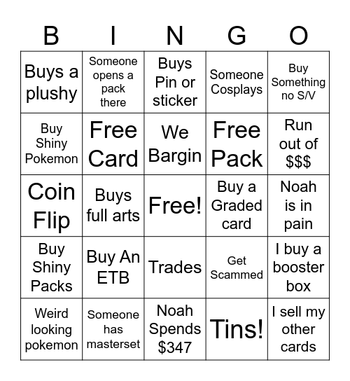 Pokemon card show Bingo Card