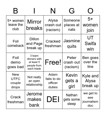 UTFC Bingo Card
