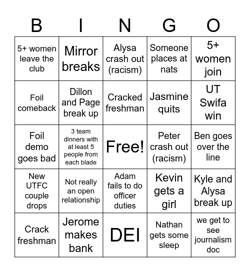 UTFC Bingo Card