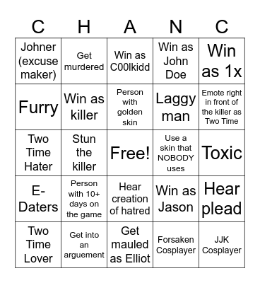 Forsaken Bingo Card