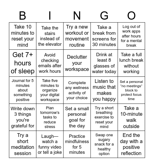 HIP Week 2025 - Digital HIM Wellness Bingo Card