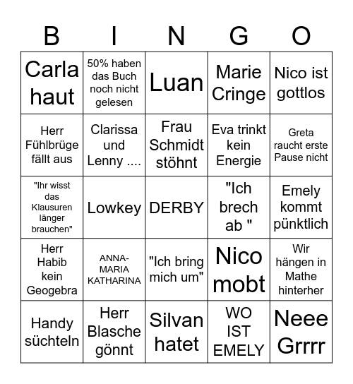 Kw 17 Bingo Card