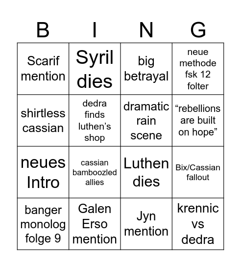 Andor S2 Bingo Card