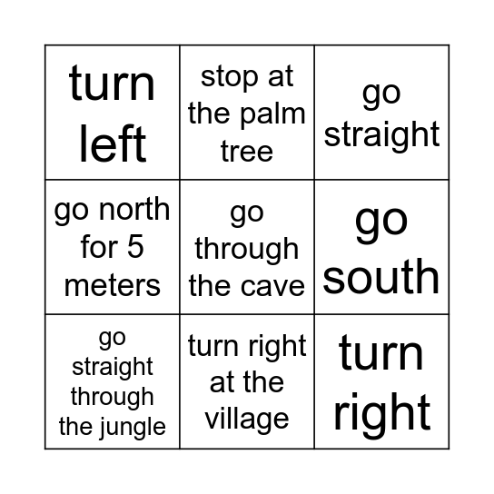 Directions Bingo Card