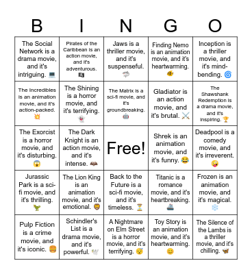 B16 U1 Famous Movies Bingo Card