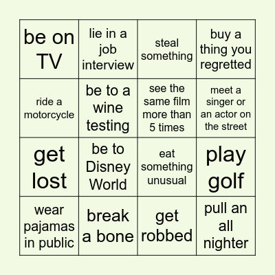 Experience bingo Card