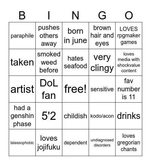 how similar are you to me? Bingo Card